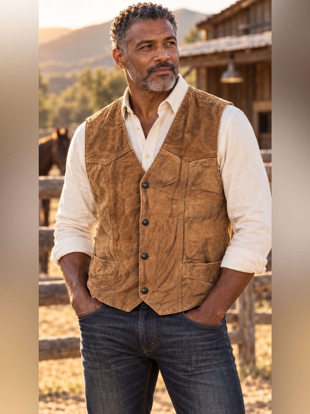 Cripple Creek Men’s XL Tan Genuine Suede Leather Western Vest